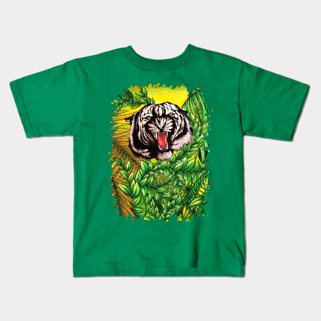 Tiger Roar on the Jungle Kids T-Shirt by BluedarkArt